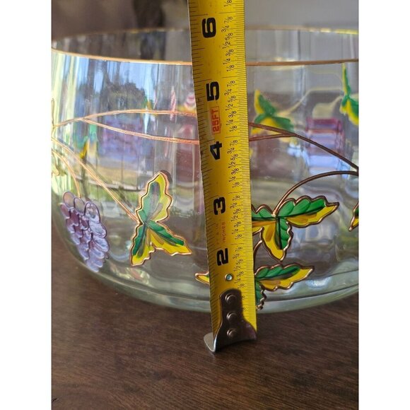 Hand-Painted Clear Glass Bowl With Grapes & Leaves Design - Picture 5 of 16